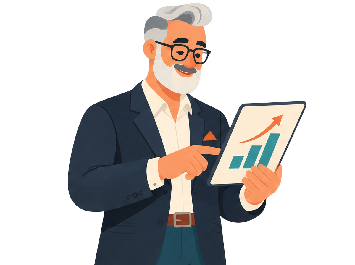 Illustration of an investor reviewing a growth chart