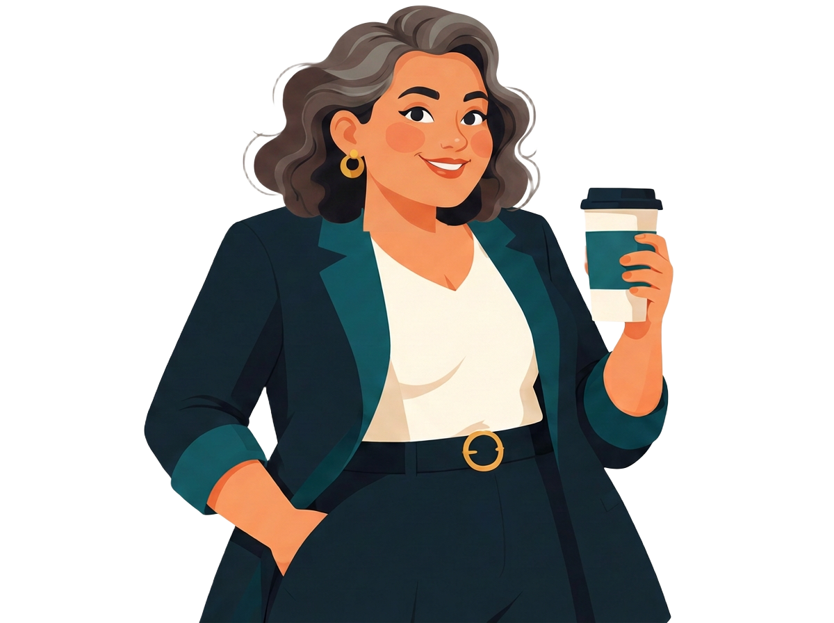 Illustration of a founding member holding a takeaway drink